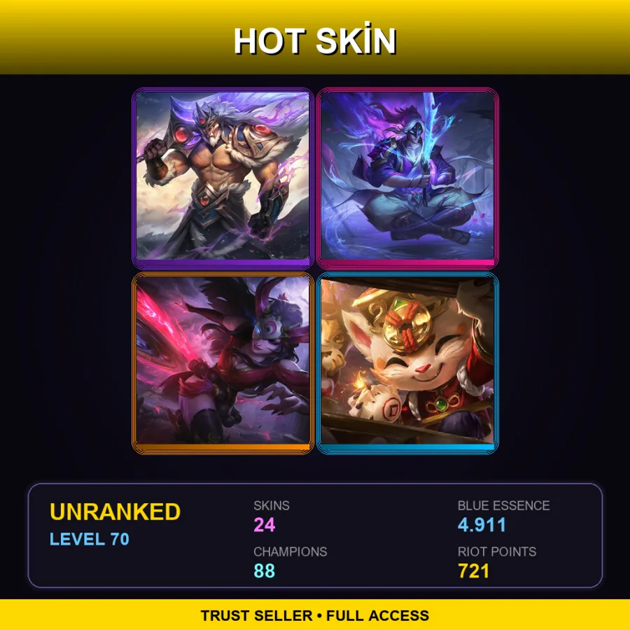 EUW | Lv70 | Unranked | 24 Skin | 88 Champ — LoL account
