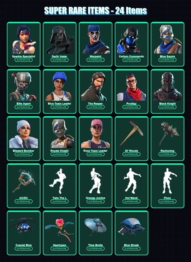[PC/XBOX/PSN] | Sparkle Specialist | Darth Vader | Warpaint | Carbon Commando | Blue Squire | 167 skin | 167 pickaxe | 172 emote | 172 glider | Lv25