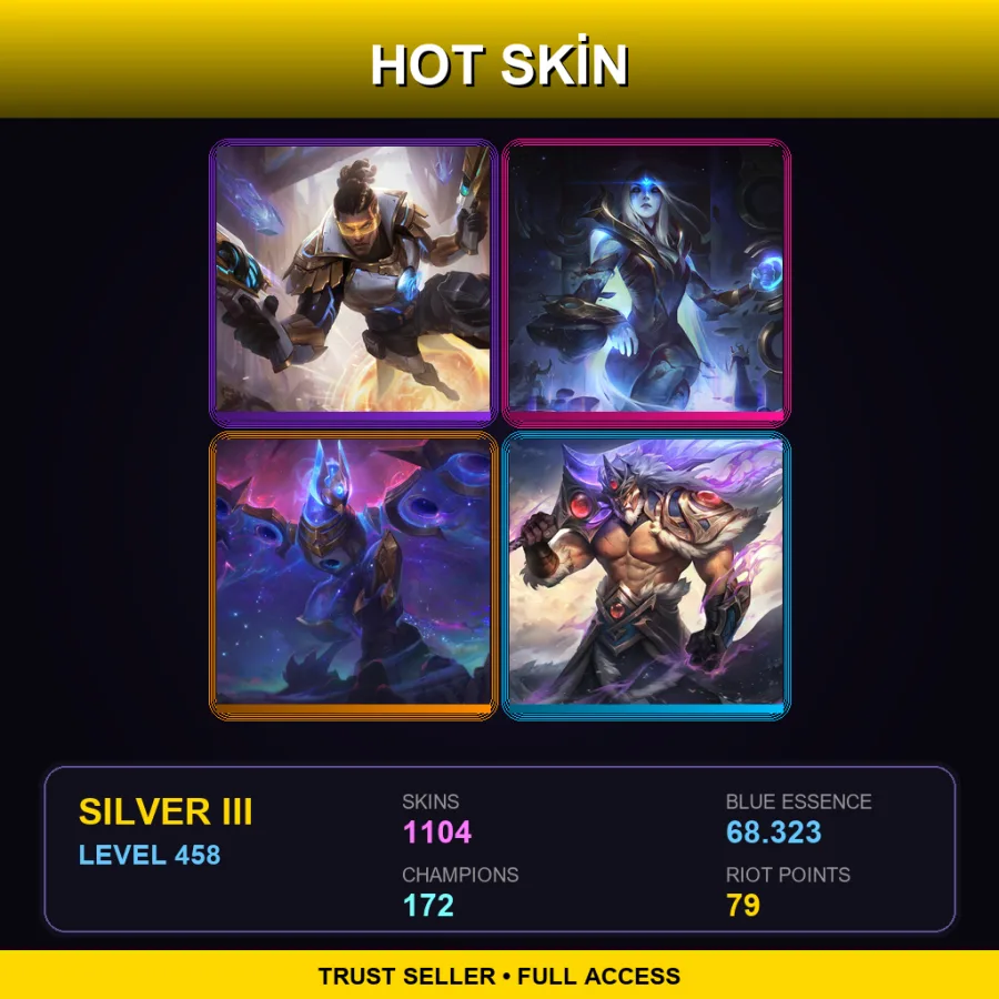 EUW | Lv458 | Silver III | 1104 Skin | 172 Champ