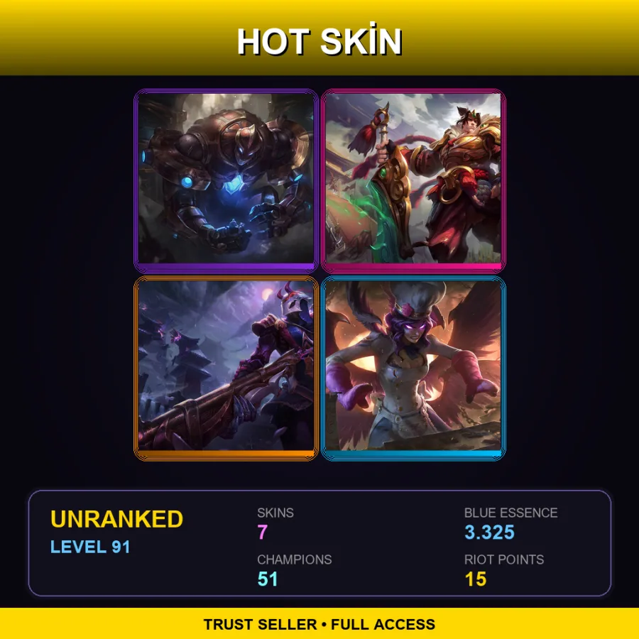 ME | Lv91 | Unranked | 7 Skin | 51 Champ — LoL account