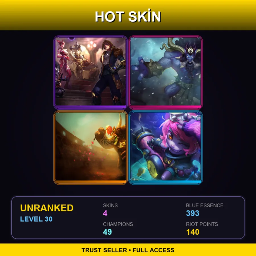 EUNE | Jack of Hearts Twisted Fate | Unchained Alistar | Matador Alistar | Riot Girl Tristana | 4 Skin | 49 Champ | Lv30