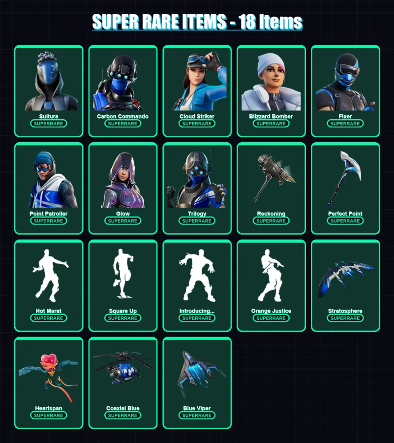 [PS4/PS5/XBOX/PC] | Sultura | Carbon Commando | Cloud Striker | Blizzard Bomber | Fixer | 112 skin | 95 pickaxe | 97 emote | 92 glider | Lv1326 — Fortnite account