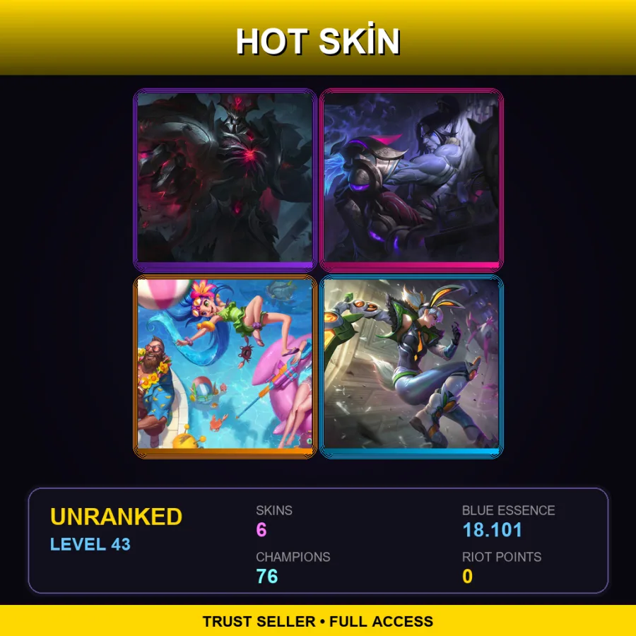 VN | Lv43 | Unranked | 6 Skin | 76 Champ — LoL account