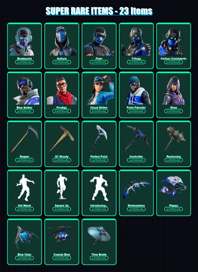 [PS4/PS5/XBOX/PC] | Breakpoint | Sultura | Fixer | Trilogy | Carbon Commando | 113 skin | 152 pickaxe | 115 emote | 125 glider | Lv1742