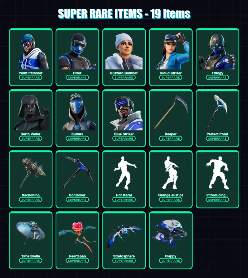 [PS4/PS5/XBOX/PC] | Point Patroller | Fixer | Blizzard Bomber | Cloud Striker | Trilogy | 205 skin | 250 pickaxe | 193 emote | 216 glider | Lv3250 — Fortnite account
