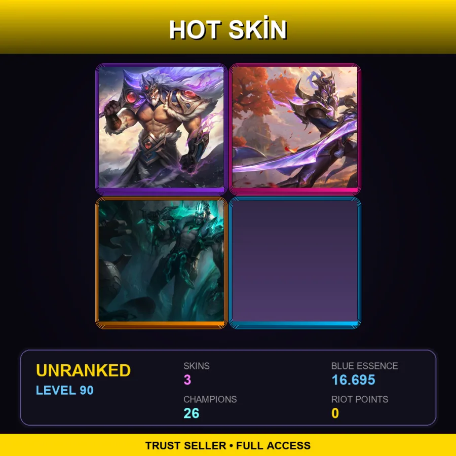 LAS | Lv90 | Unranked | 3 Skin | 26 Champ — LoL account