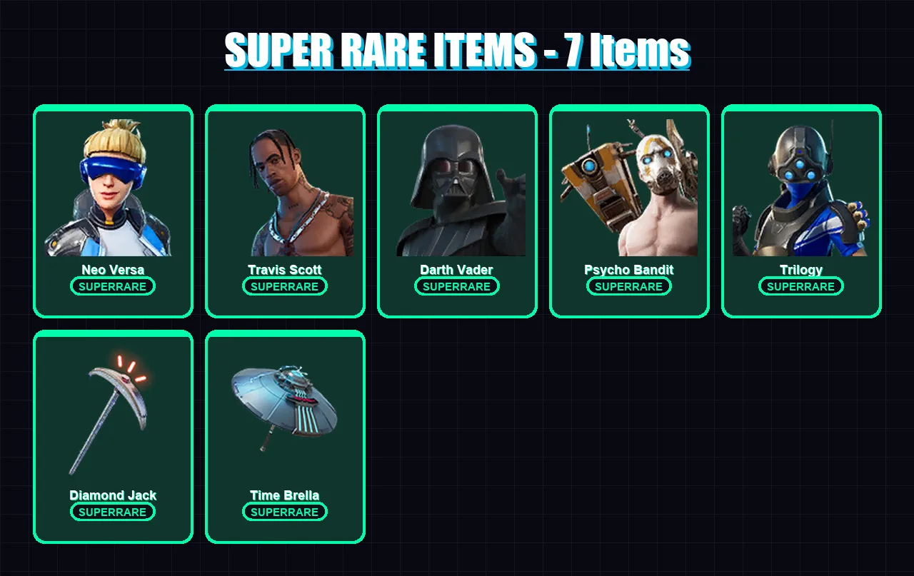 [PC/XBOX/PSN] | Neo Versa | Travis Scott | Darth Vader | Psycho Bandit | Trilogy | 62 skin | 82 pickaxe | 60 emote | 78 glider | Lv1621