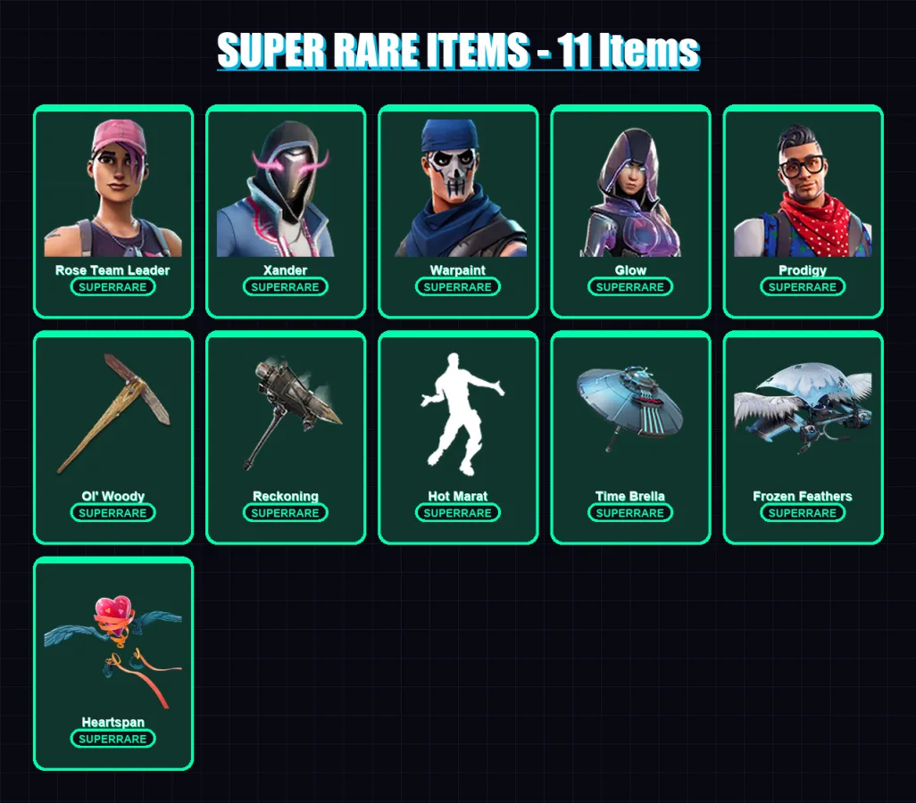 [PC/XBOX/PSN] | Rose Team Leader | Xander | Warpaint | Glow | Prodigy | 93 skin | 165 pickaxe | 120 emote | 135 glider | Lv2270