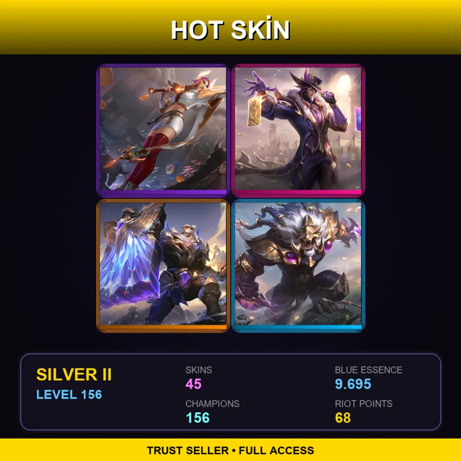 ME | Prestige Lunar Beast Fiora | Victorious Twisted Fate | Victorious Braum | Victorious Rengar | 45 Skin | 156 Champ | Silver II | Lv156