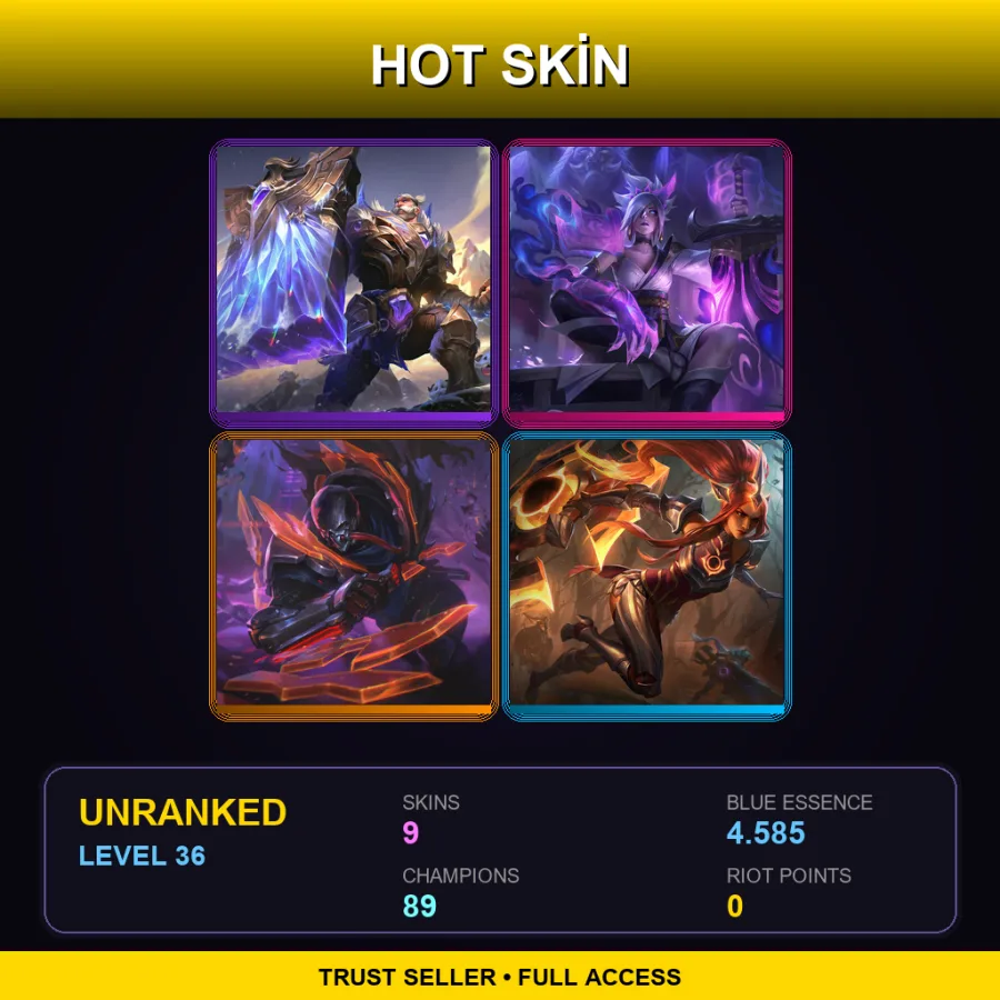 SG | Lv36 | Unranked | 9 Skin | 89 Champ — LoL account