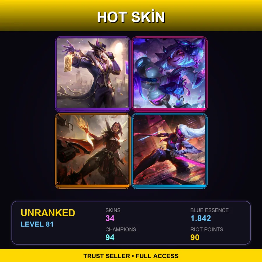 RU | Victorious Twisted Fate | Spirit Blossom Tristana | High Noon Irelia | PROJECT: Katarina | 34 Skin | 94 Champ | Lv81
