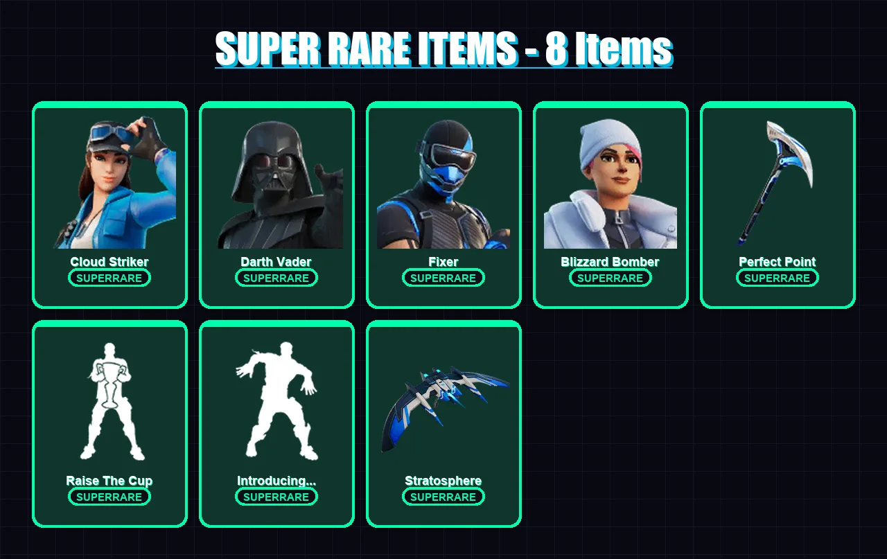 [PC/XBOX/PSN] | Cloud Striker | Darth Vader | Fixer | Blizzard Bomber | The Imagined | 30 skin | 39 pickaxe | 31 emote | 39 glider | Lv776