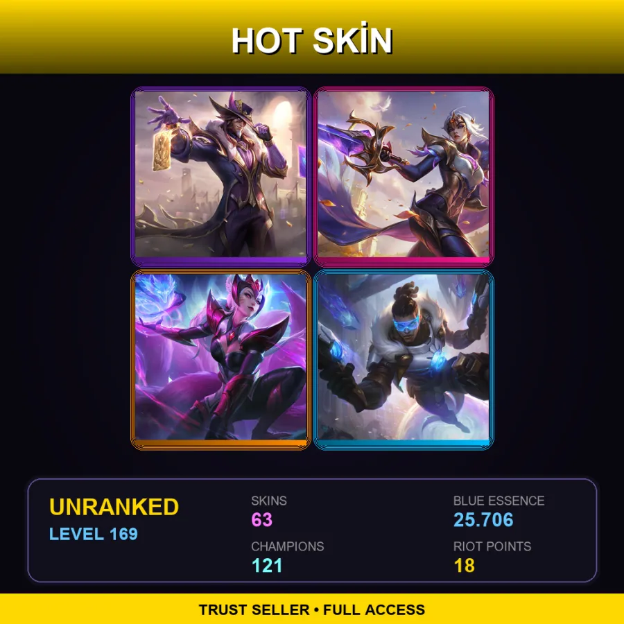 EUNE | Lv169 | Unranked | 63 Skin | 121 Champ — LoL account