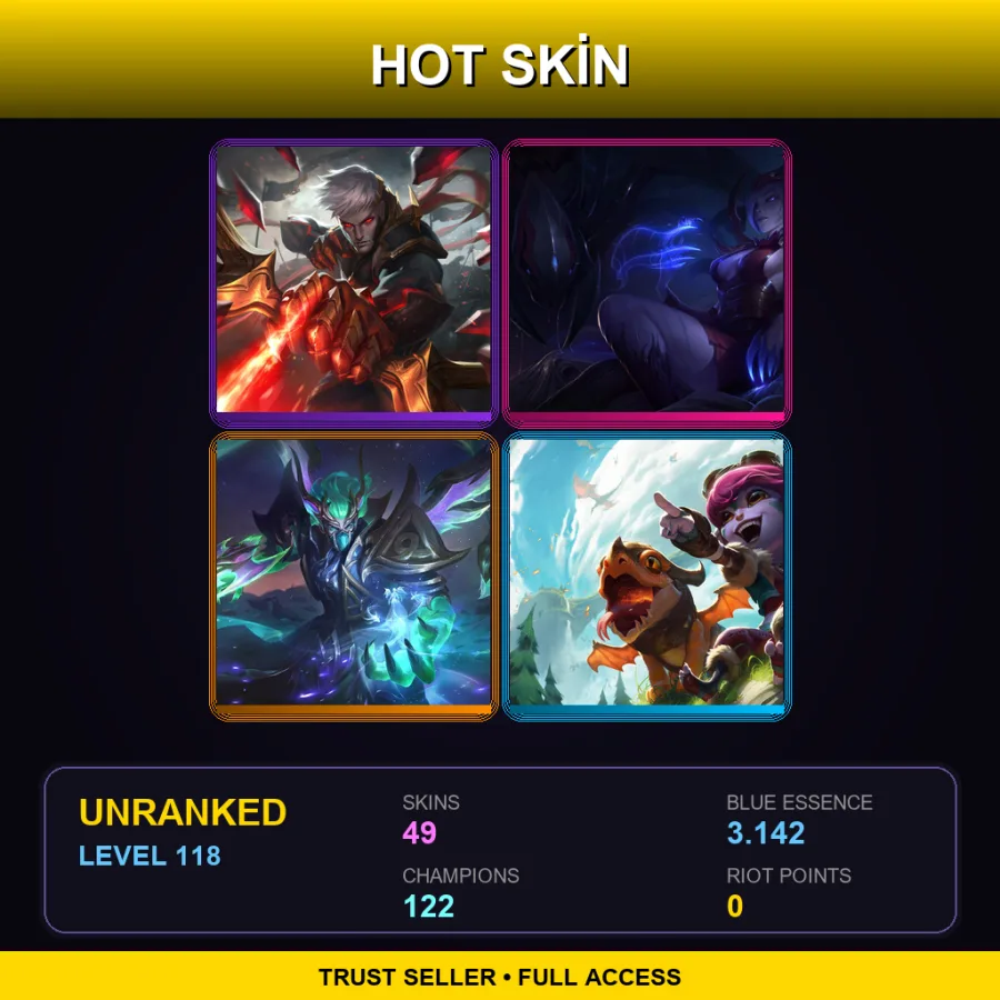 LAN | Lv118 | Unranked | 49 Skin | 122 Champ — LoL account