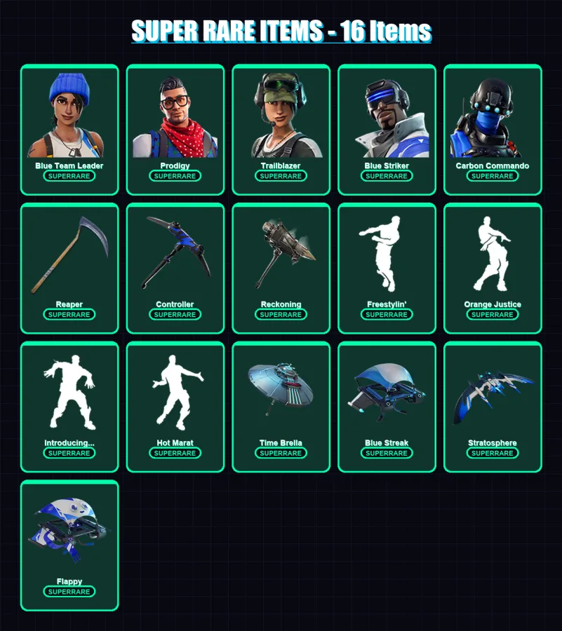[PC/XBOX] | Blue Team Leader | Prodigy | Trailblazer | Blue Striker | Carbon Commando | 37 skin | 53 pickaxe | 56 emote | 64 glider | Lv1059