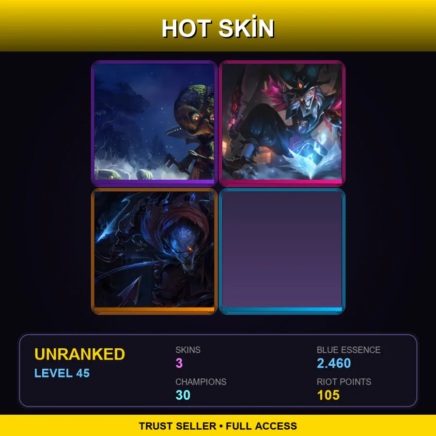 EUW | Lv45 | Unranked | 3 Skin | 30 Champ — LoL account