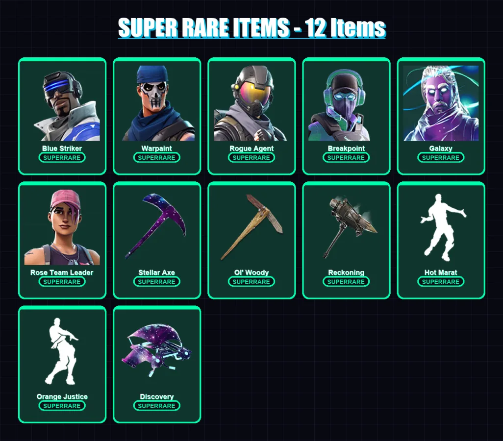 [PC/XBOX] | Blue Striker | Warpaint | Rogue Agent | Breakpoint | Galaxy | 150 skin | 146 pickaxe | 123 emote | 148 glider | Lv2040
