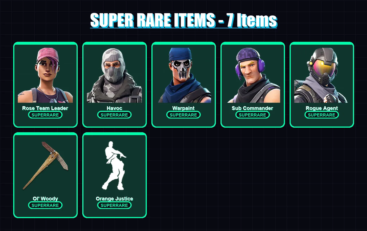 [PC/PSN] | Rose Team Leader | Havoc | Warpaint | Sub Commander | Rogue Agent | 20 skin | 28 pickaxe | 50 emote | 29 glider | Lv513