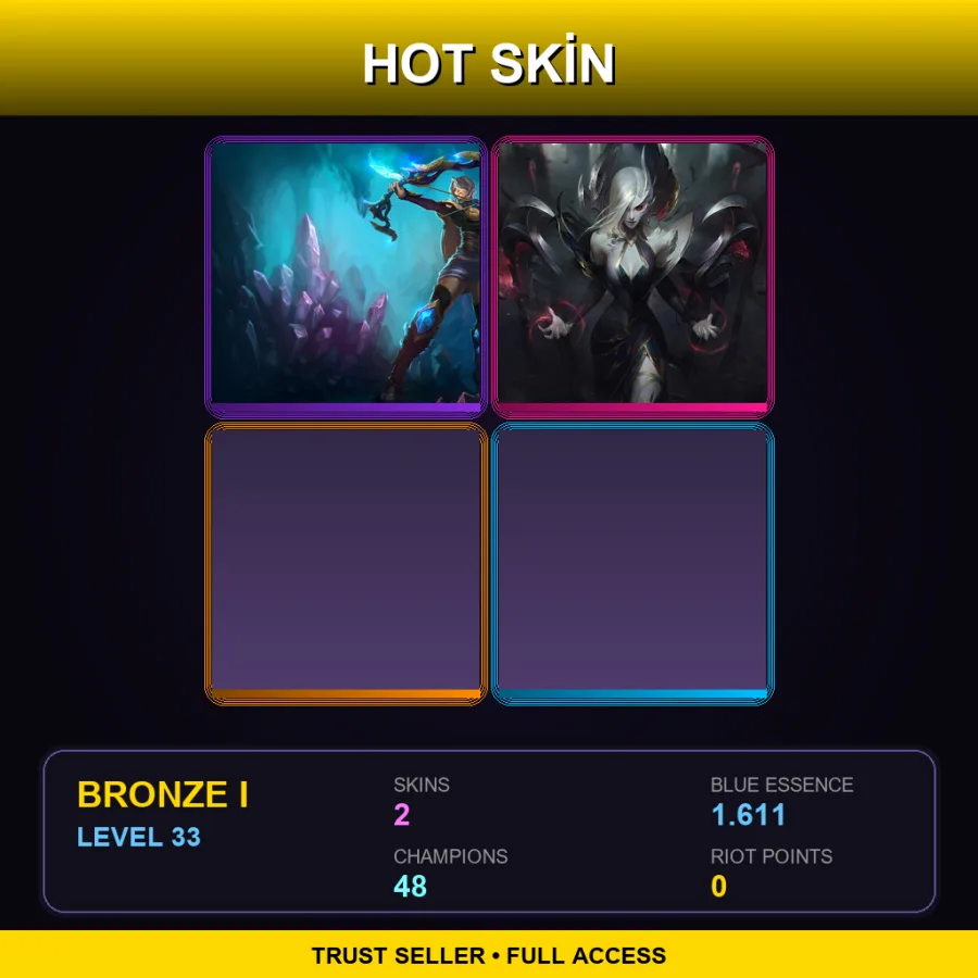 EUW | Lv33 | Bronze I | 2 Skin | 48 Champ