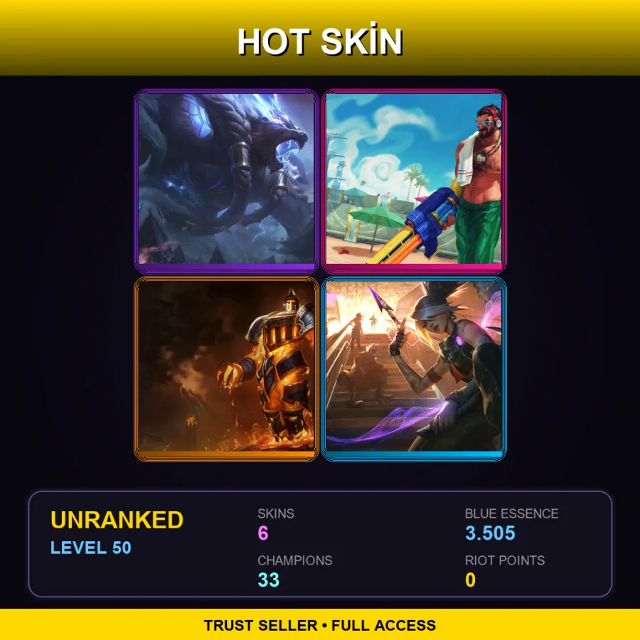 LAN | Lv50 | Unranked | 6 Skin | 33 Champ