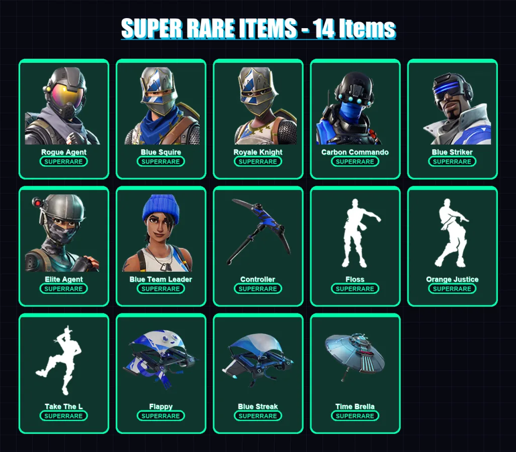 [PS4/PS5/PC] | Rogue Agent | Blue Squire | Royale Knight | Carbon Commando | Blue Striker | 33 skin | 73 pickaxe | 63 emote | 74 glider | Lv1077