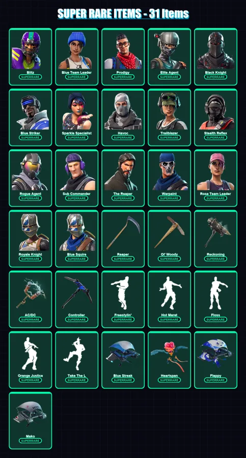 [PC/XBOX/PSN] | Blitz | Blue Team Leader | Prodigy | Elite Agent | Black Knight | 127 skin | 97 pickaxe | 96 emote | 99 glider | Lv1262 — Game account
