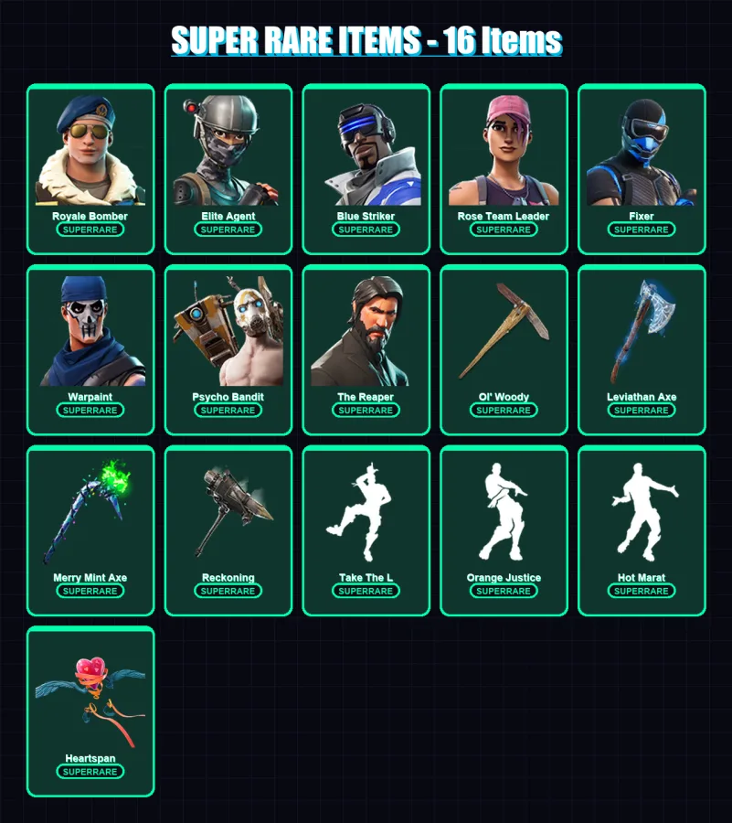 [PC/XBOX/PSN] | Royale Bomber | Elite Agent | Blue Striker | Rose Team Leader | Fixer | 212 skin | 142 pickaxe | 150 emote | 118 glider | Lv2182