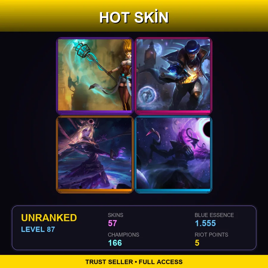 VN | Lv87 | Unranked | 57 Skin | 166 Champ — LoL account