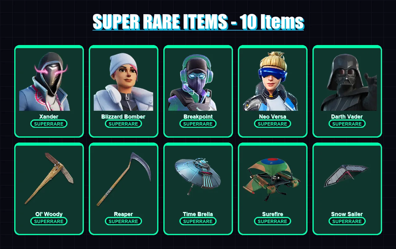 [PC/XBOX] | Xander | Blizzard Bomber | Breakpoint | Neo Versa | Darth Vader | 166 skin | 198 pickaxe | 146 emote | 178 glider | Lv2873