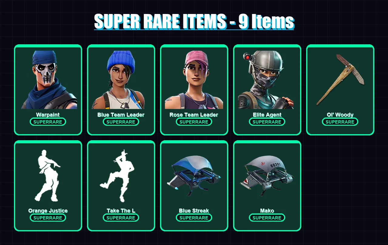 [PC/XBOX/PSN] | Warpaint | Blue Team Leader | Rose Team Leader | Elite Agent | Carbide | 18 skin | 27 pickaxe | 30 emote | 28 glider | Lv410