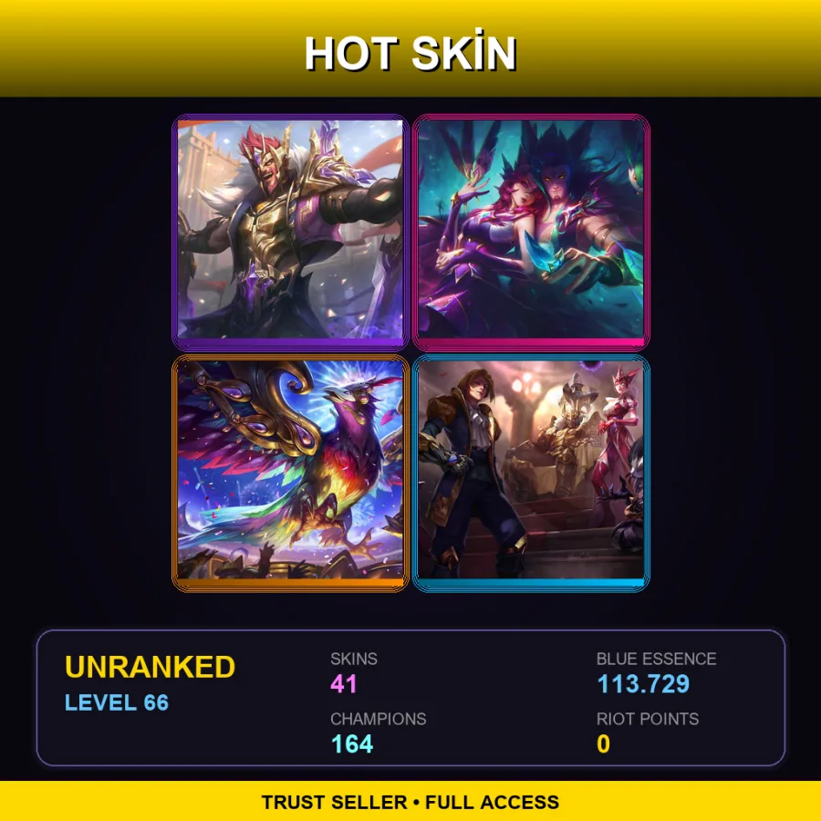 TW | Lv66 | Unranked | 41 Skin | 164 Champ — Unranked / Smurf League of Legends