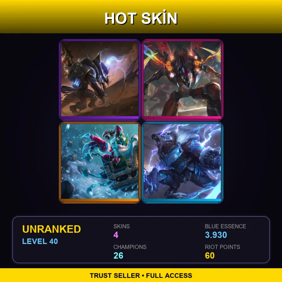 EUNE | Lv40 | Unranked | 4 Skin | 26 Champ