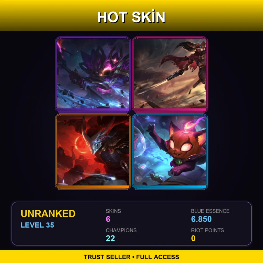 EUNE | Lv35 | Unranked | 6 Skin | 22 Champ — LoL account
