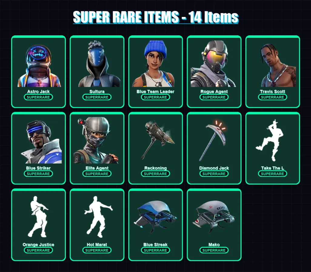 [PS4/PS5/XBOX/PC] | Astro Jack | Sultura | Blue Team Leader | Rogue Agent | Travis Scott | 99 skin | 67 pickaxe | 99 emote | 76 glider | Lv1255