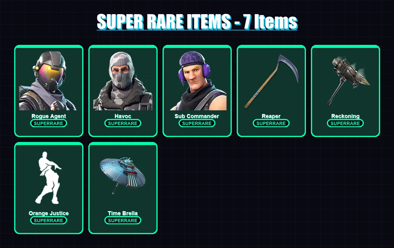 [PC] | Rogue Agent | Havoc | Sub Commander | Mandalorian | Calamity | 113 skin | 96 pickaxe | 74 emote | 86 glider | Lv1306