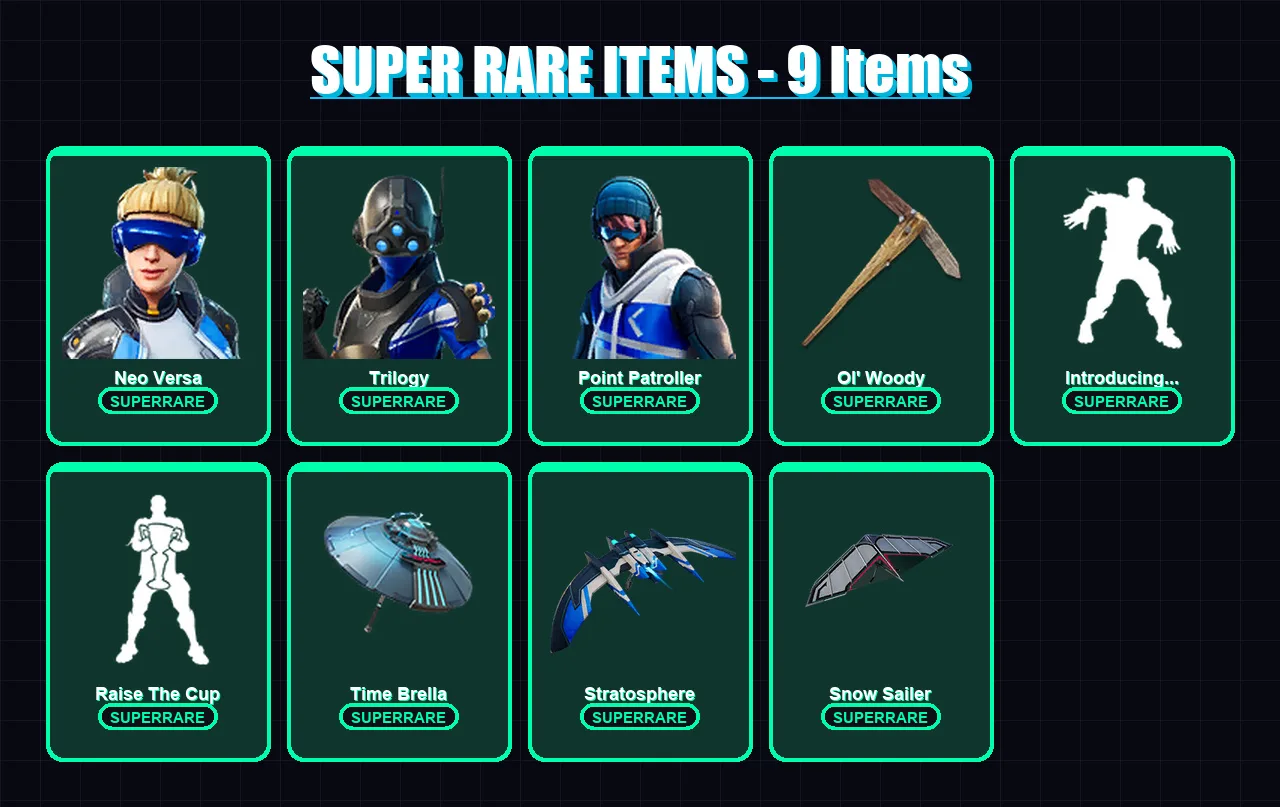 [PS4/PS5/XBOX/PC] | Neo Versa | Trilogy | Point Patroller | Predator | Fade | 111 skin | 184 pickaxe | 112 emote | 147 glider | Lv2274