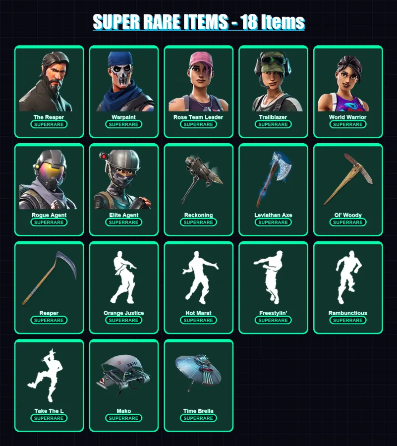 [PC/XBOX/PSN] | The Reaper | Warpaint | Rose Team Leader | Trailblazer | World Warrior | 212 skin | 174 pickaxe | 198 emote | 133 glider | Lv2339