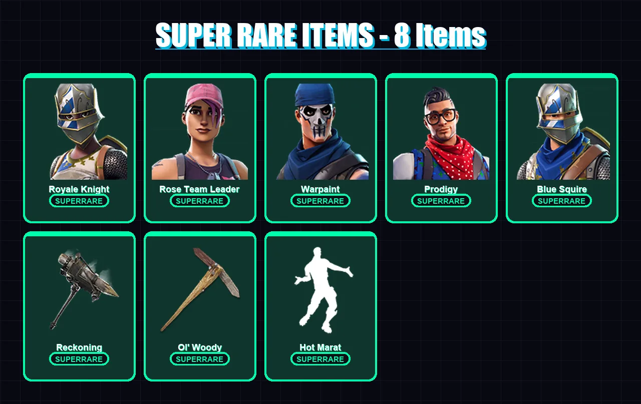 [PC/PSN] | Royale Knight | Rose Team Leader | Warpaint | Prodigy | Blue Squire | 39 skin | 29 pickaxe | 46 emote | 40 glider | Lv422