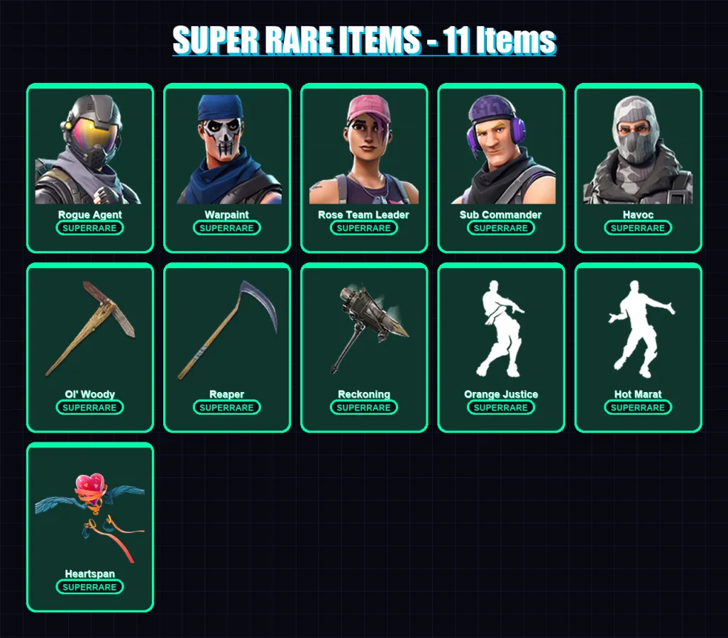 [PS4/PS5/PC] | Rogue Agent | Warpaint | Rose Team Leader | Sub Commander | Havoc | 61 skin | 47 pickaxe | 50 emote | 55 glider | Lv644 — Fortnite account