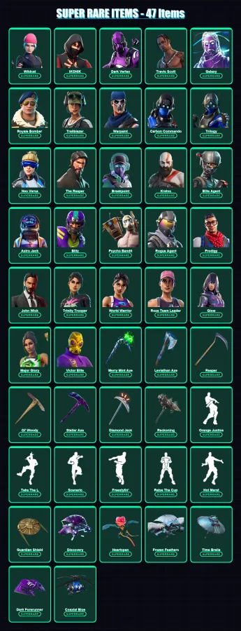 [PC/XBOX/PSN] | Wildcat | IKONIK | Dark Vertex | Travis Scott | Galaxy | 582 skin | 429 pickaxe | 411 emote | 276 glider | Lv3477