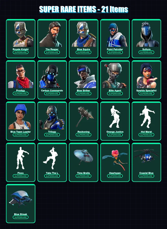 [PS4/PS5/XBOX/PC] | Royale Knight | The Reaper | Blue Squire | Point Patroller | Sultura | 83 skin | 59 pickaxe | 67 emote | 68 glider | Lv734 — Fortnite account