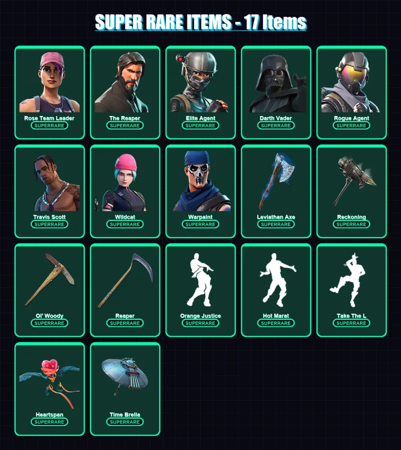 [PC/PSN] | Rose Team Leader | The Reaper | Elite Agent | Darth Vader | Rogue Agent | 323 skin | 298 pickaxe | 251 emote | 268 glider | Lv3990