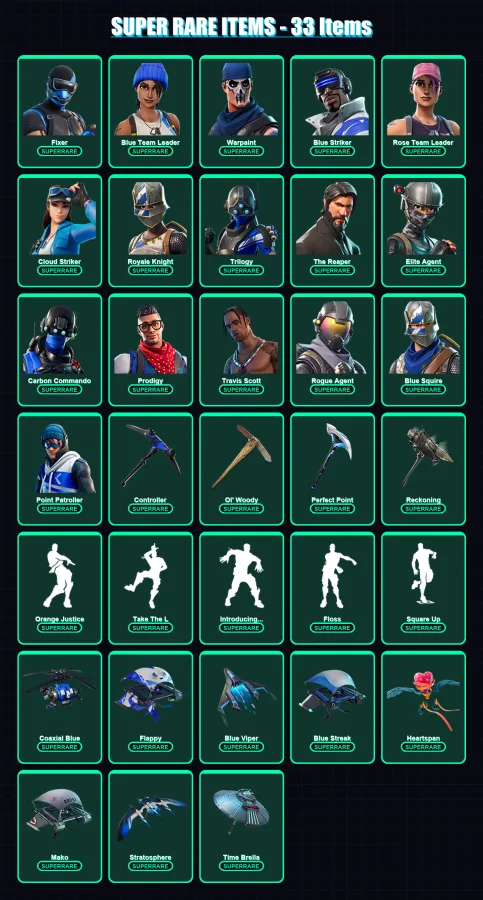 [PC/XBOX] | Fixer | Blue Team Leader | Warpaint | Blue Striker | Rose Team Leader | 147 skin | 123 pickaxe | 128 emote | 134 glider | Lv1687