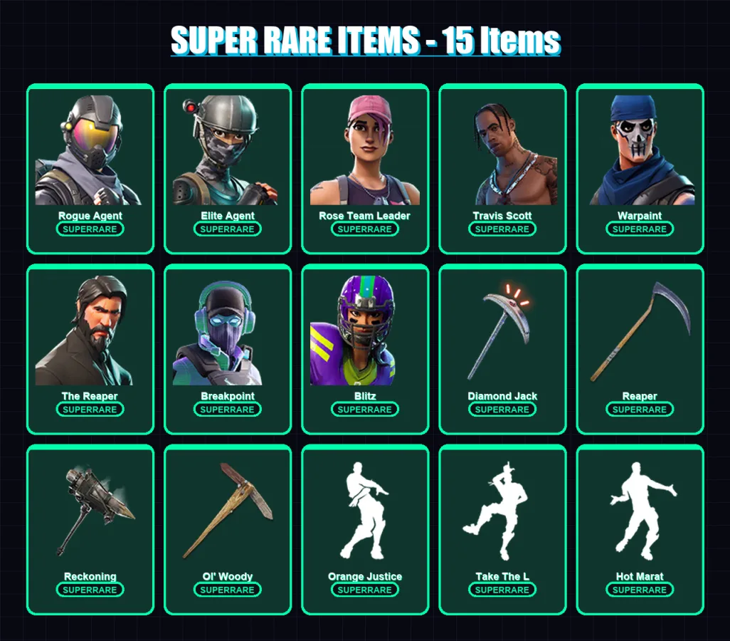 [PC/XBOX/PSN] | Rogue Agent | Elite Agent | Rose Team Leader | Travis Scott | Warpaint | 216 skin | 208 pickaxe | 146 emote | 168 glider | Lv2461