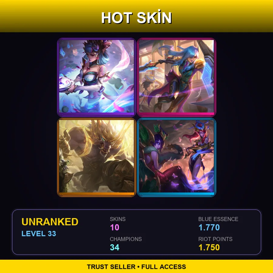 TR | Lv33 | Unranked | 10 Skin | 34 Champ — LoL account