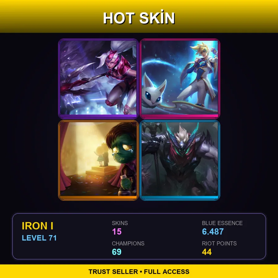 LAS | Challenger Nidalee | Star Guardian Ezreal | Almost-Prom King Amumu | Dragon Knight Mordekaiser | 15 Skin | 69 Champ | Iron I | Lv71