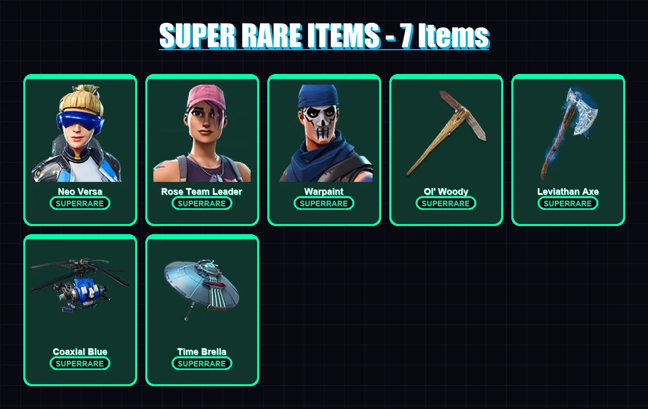 [PC/XBOX] | Neo Versa | Rose Team Leader | Warpaint | Fade | Ravage | 175 skin | 133 pickaxe | 119 emote | 113 glider | Lv1645