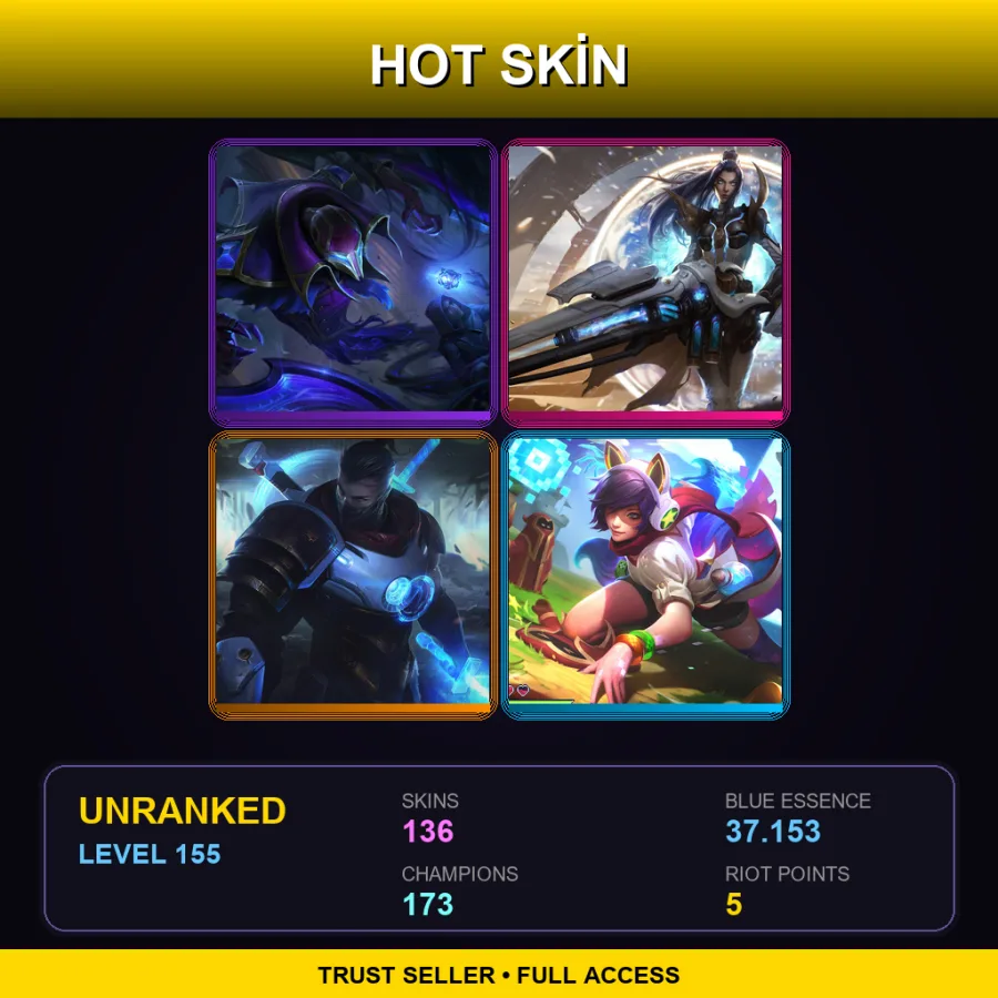 VN | Hextech Nocturne | Pulsefire Caitlyn | Pulsefire Shen | Arcade Ahri | 136 Skin | 173 Champ | Lv155