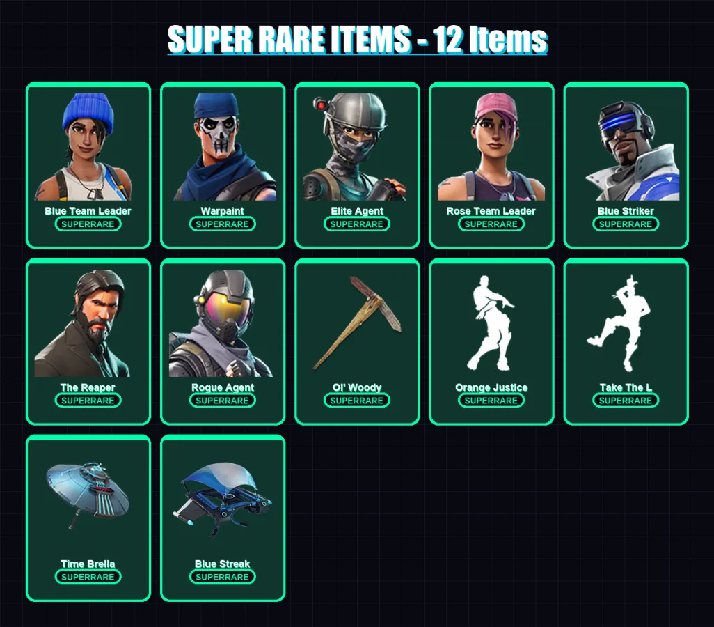 [PC] | Blue Team Leader | Warpaint | Elite Agent | Rose Team Leader | Blue Striker | 62 skin | 57 pickaxe | 68 emote | 47 glider | Lv395