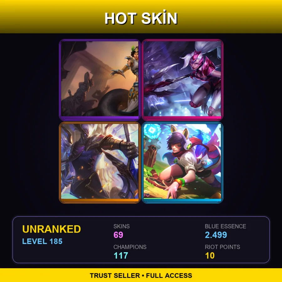 LAS | Lv185 | Unranked | 69 Skin | 117 Champ — LoL account